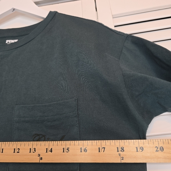 PINK Perfect Cotton Tee Green Logo Oversized Loungewear Sleep Shirt Women Small‎ - Picture 9 of 10